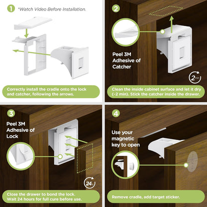 Child Safety Magnetic Cabinet Locks, White