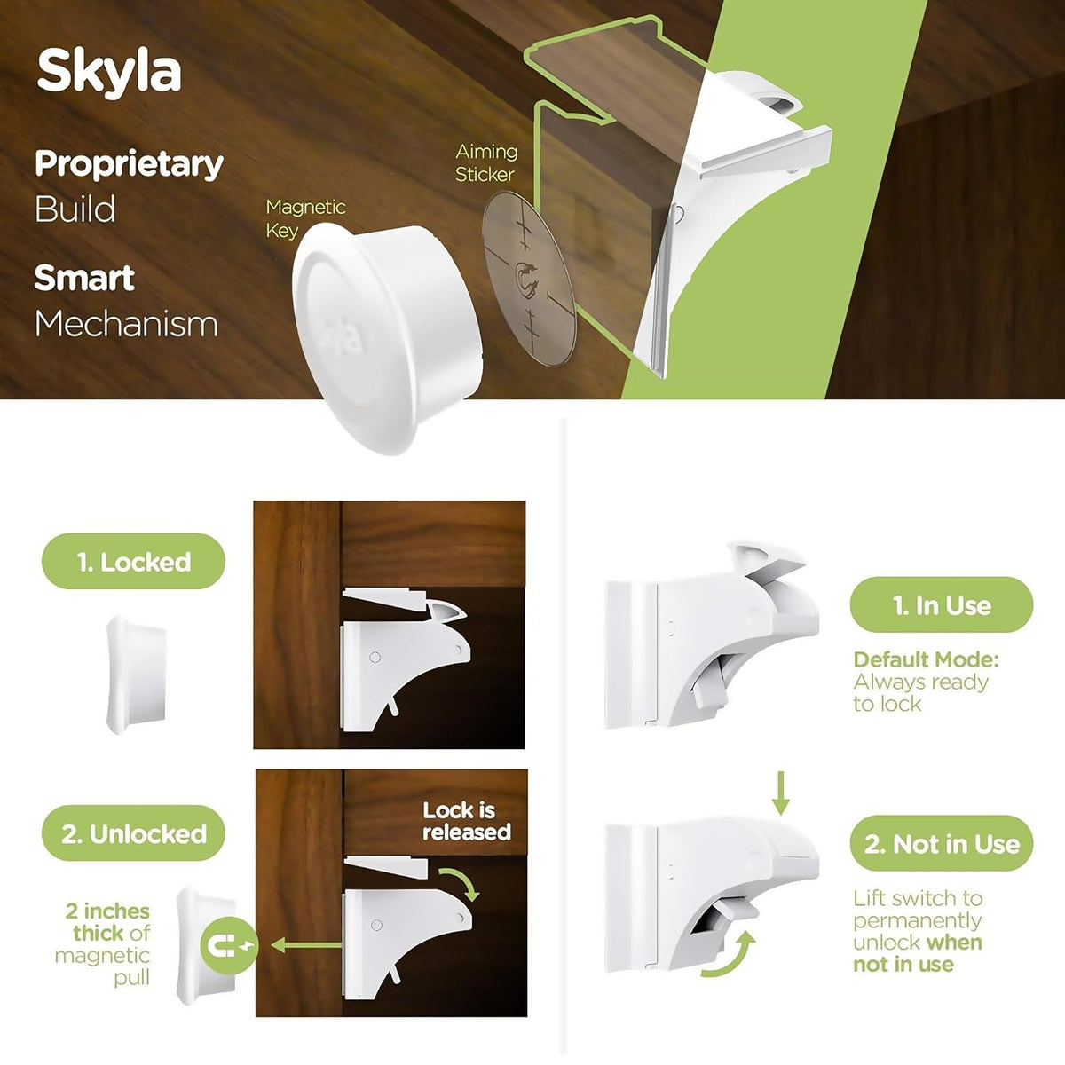 Child Safety Magnetic Cabinet Locks, White