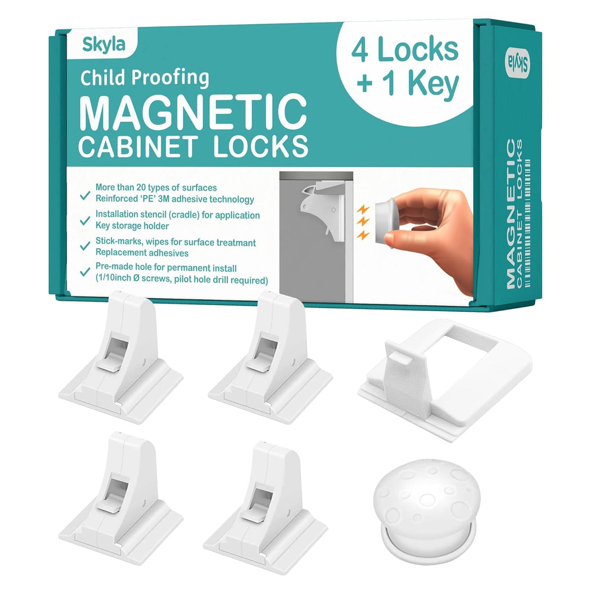 Child Safety Magnetic Cabinet Locks, White