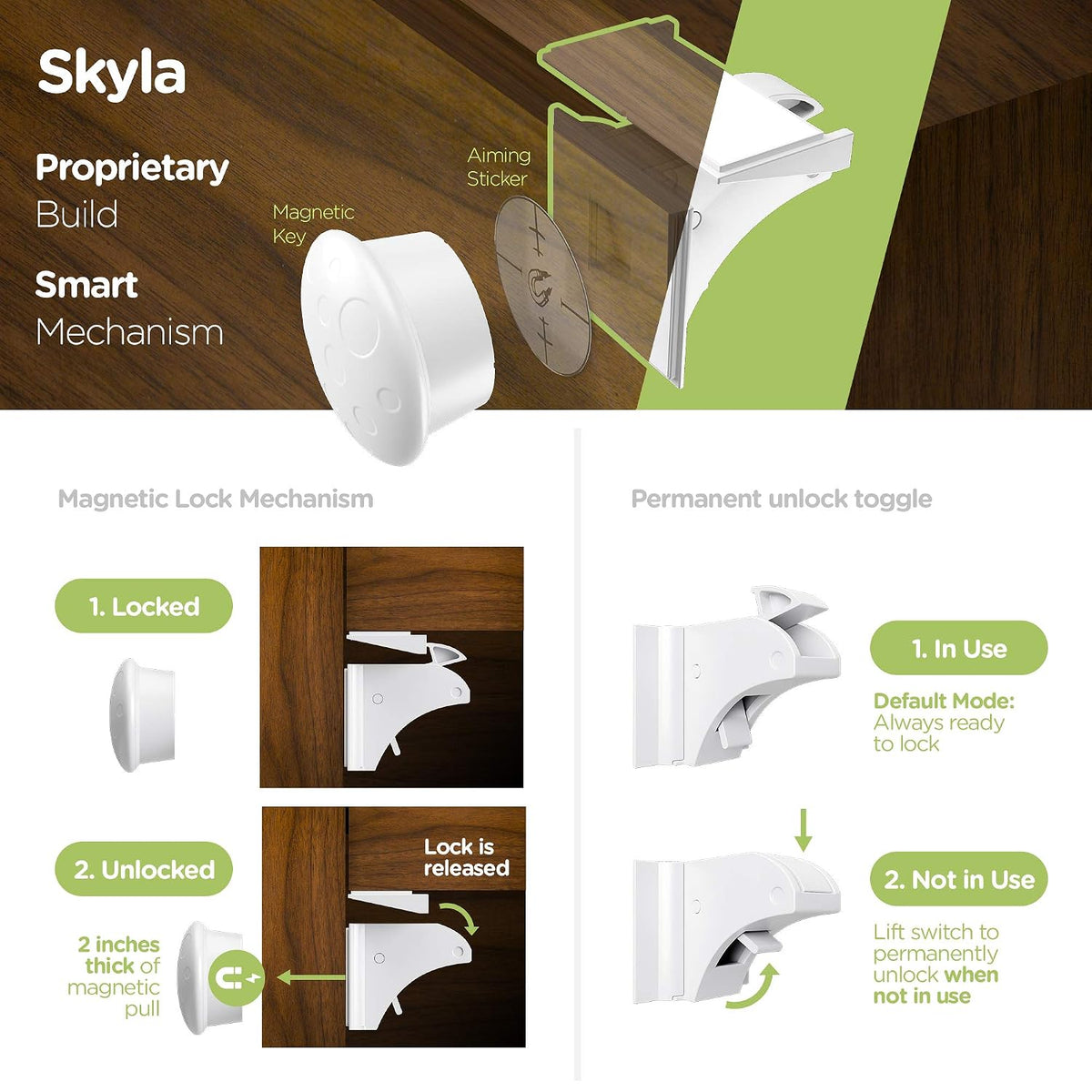 Child Safety Magnetic Cabinet Locks, White
