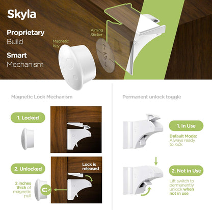 Child Safety Magnetic Cabinet Locks, White