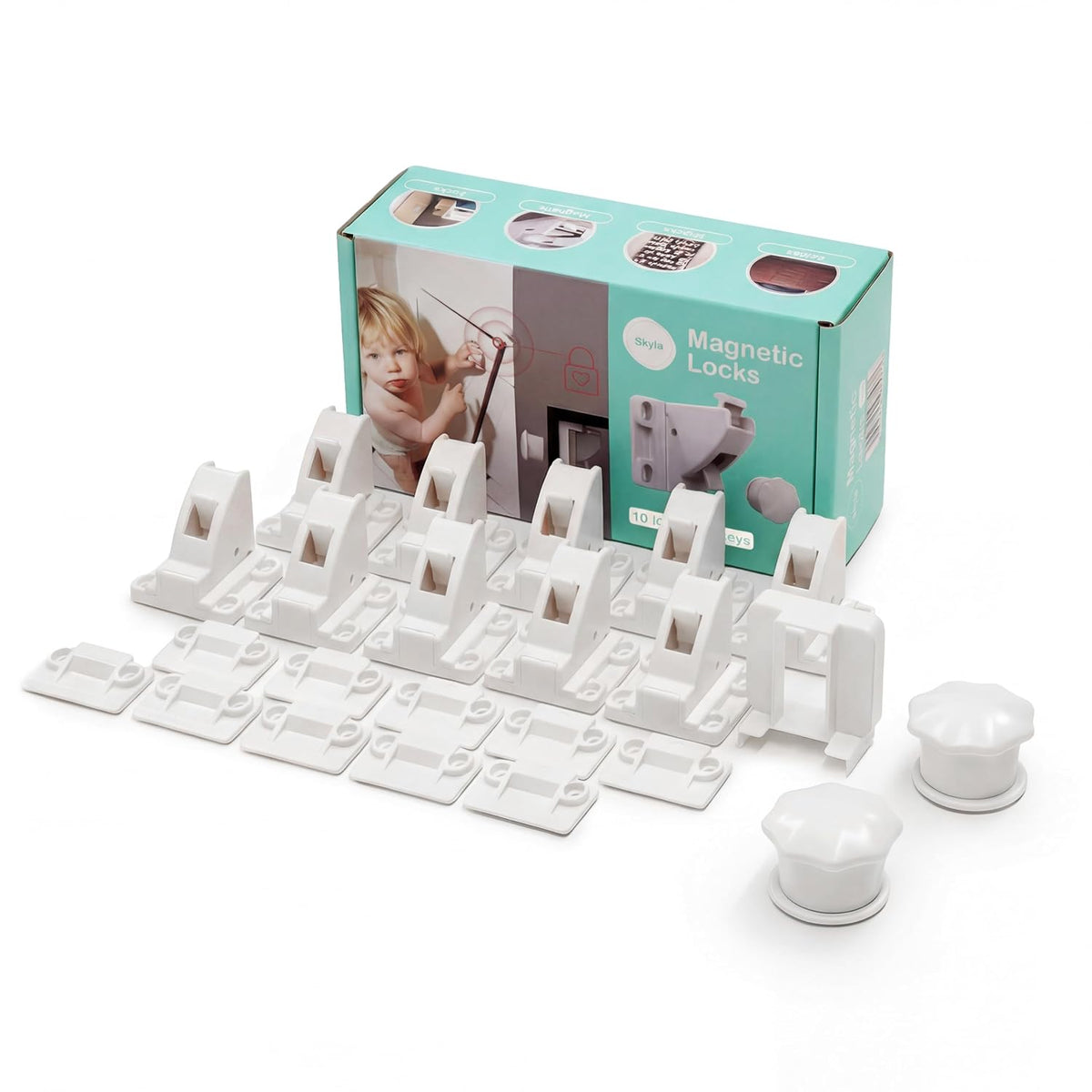 Child Safety Magnetic Cabinet Locks, White