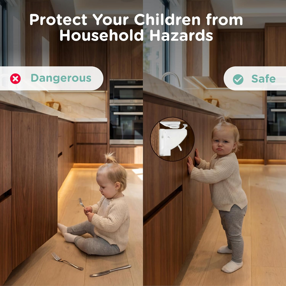 Child Safety Magnetic Cabinet Locks, White