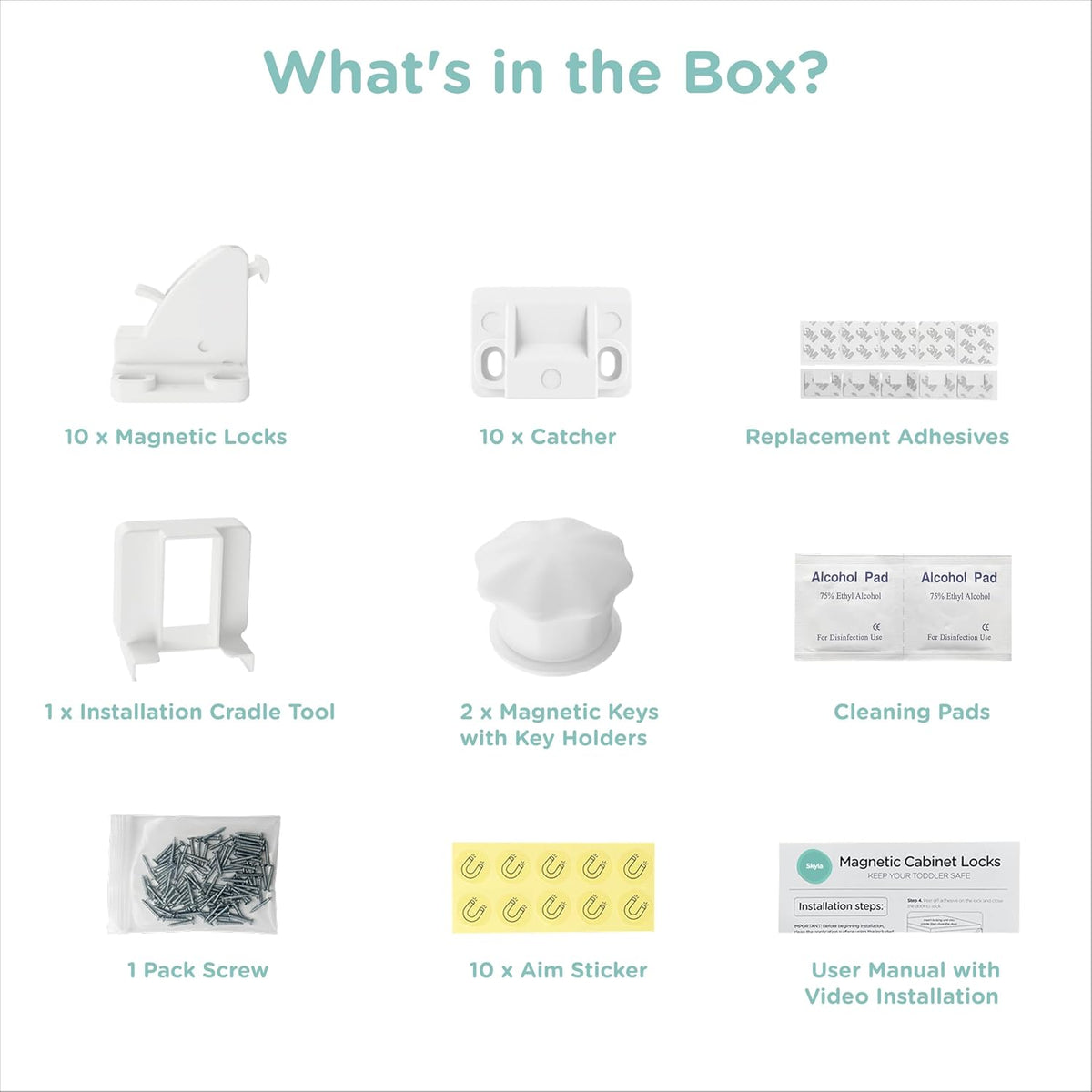 Child Safety Magnetic Cabinet Locks, White