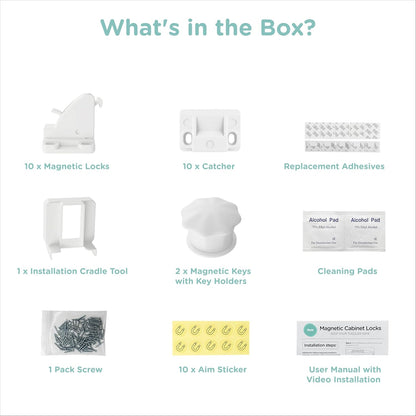 Child Safety Magnetic Cabinet Locks, White