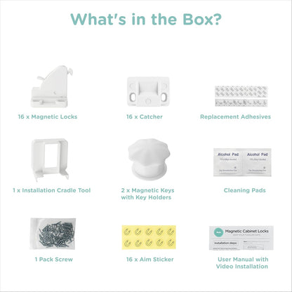 Child Safety Magnetic Cabinet Locks, White