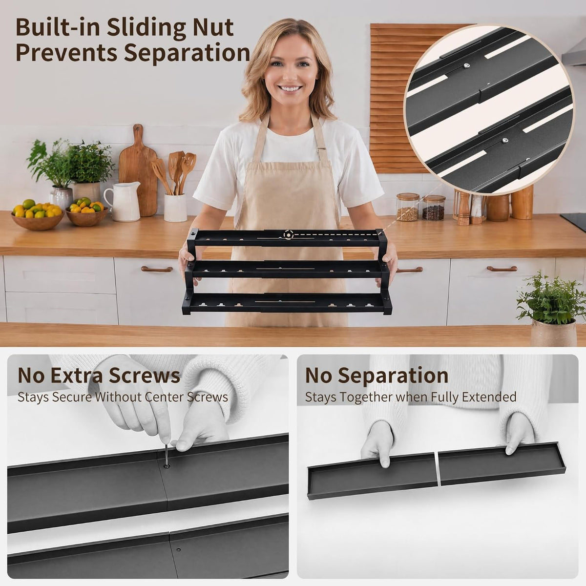 Expandable Spice Rack Organizer for Cabinet, 3-Tier Adjustable Spice Shelf 16"-29", Seasoning Organizer for Cabinet, Pantry & Countertop, Storage Rack for Jars, Bottles & Cans