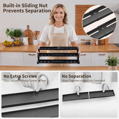 Expandable Spice Rack Organizer for Cabinet, 3-Tier Adjustable Spice Shelf 16"-29", Seasoning Organizer for Cabinet, Pantry & Countertop, Storage Rack for Jars, Bottles & Cans