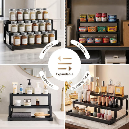 Expandable Spice Rack Organizer for Cabinet, 3-Tier Adjustable Spice Shelf 16"-29", Seasoning Organizer for Cabinet, Pantry & Countertop, Storage Rack for Jars, Bottles & Cans