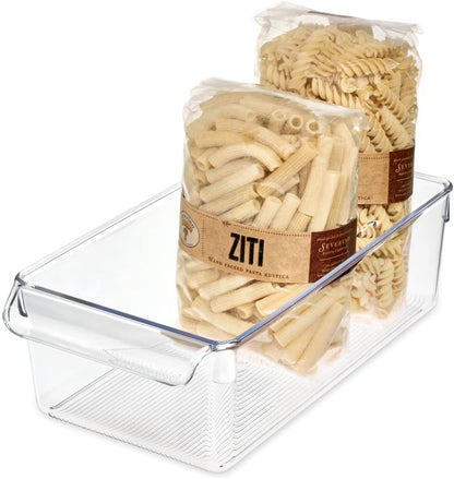 Linus Plastic Fridge and Freezer Storage Organizer Bin with Handle, Clear Container for Food, Drinks, Produce Organization, BPA-Free , 11.5" x 6" x 3.5", Clear | With Handle, BPA-Free, For Food, Drinks, Produce, Freezer Compatible