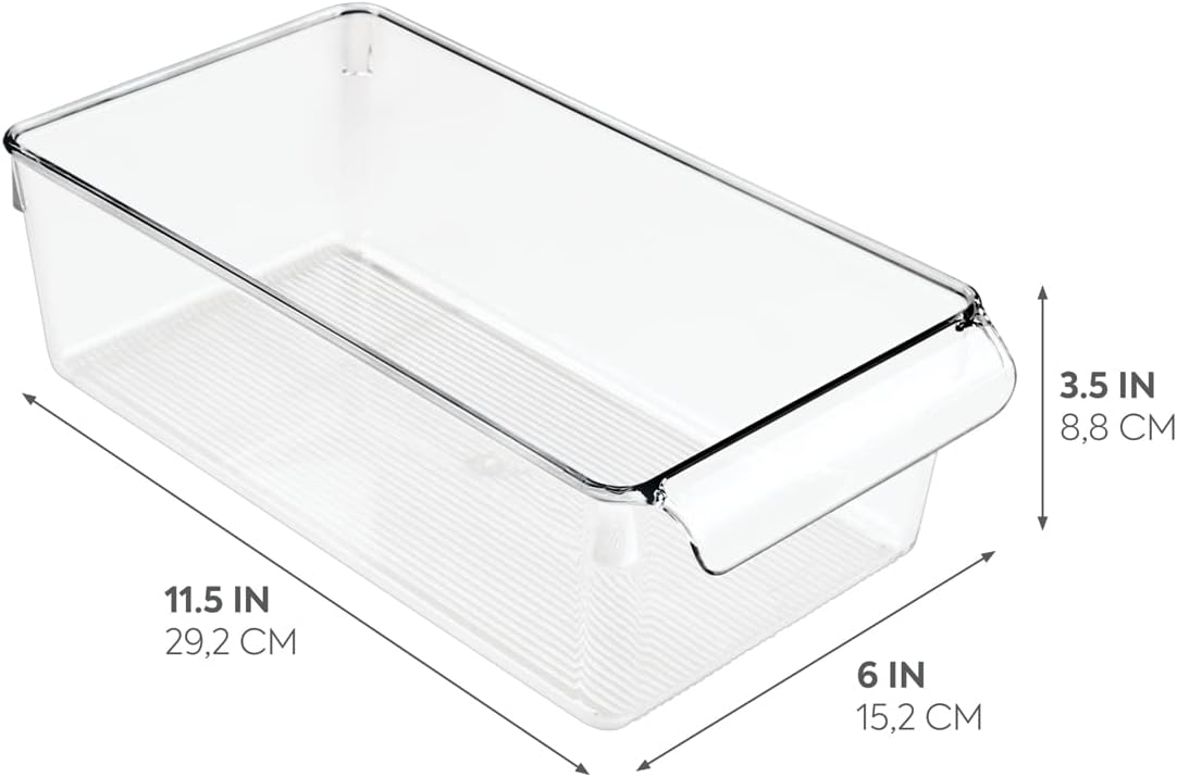 Linus Plastic Fridge and Freezer Storage Organizer Bin with Handle, Clear Container for Food, Drinks, Produce Organization, BPA-Free , 11.5" x 6" x 3.5", Clear | With Handle, BPA-Free, For Food, Drinks, Produce, Freezer Compatible