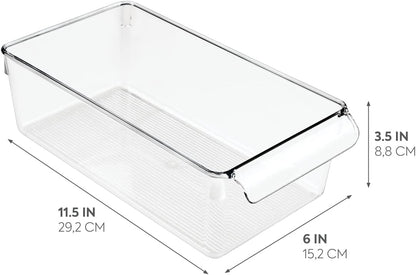 Linus Plastic Fridge and Freezer Storage Organizer Bin with Handle, Clear Container for Food, Drinks, Produce Organization, BPA-Free , 11.5" x 6" x 3.5", Clear | With Handle, BPA-Free, For Food, Drinks, Produce, Freezer Compatible