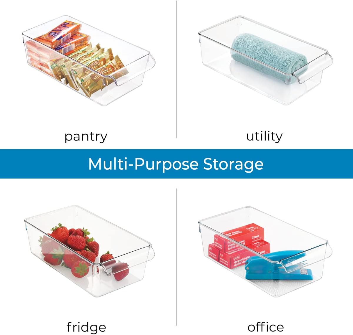 Linus Plastic Fridge and Freezer Storage Organizer Bin with Handle, Clear Container for Food, Drinks, Produce Organization, BPA-Free , 11.5" x 6" x 3.5", Clear | With Handle, BPA-Free, For Food, Drinks, Produce, Freezer Compatible