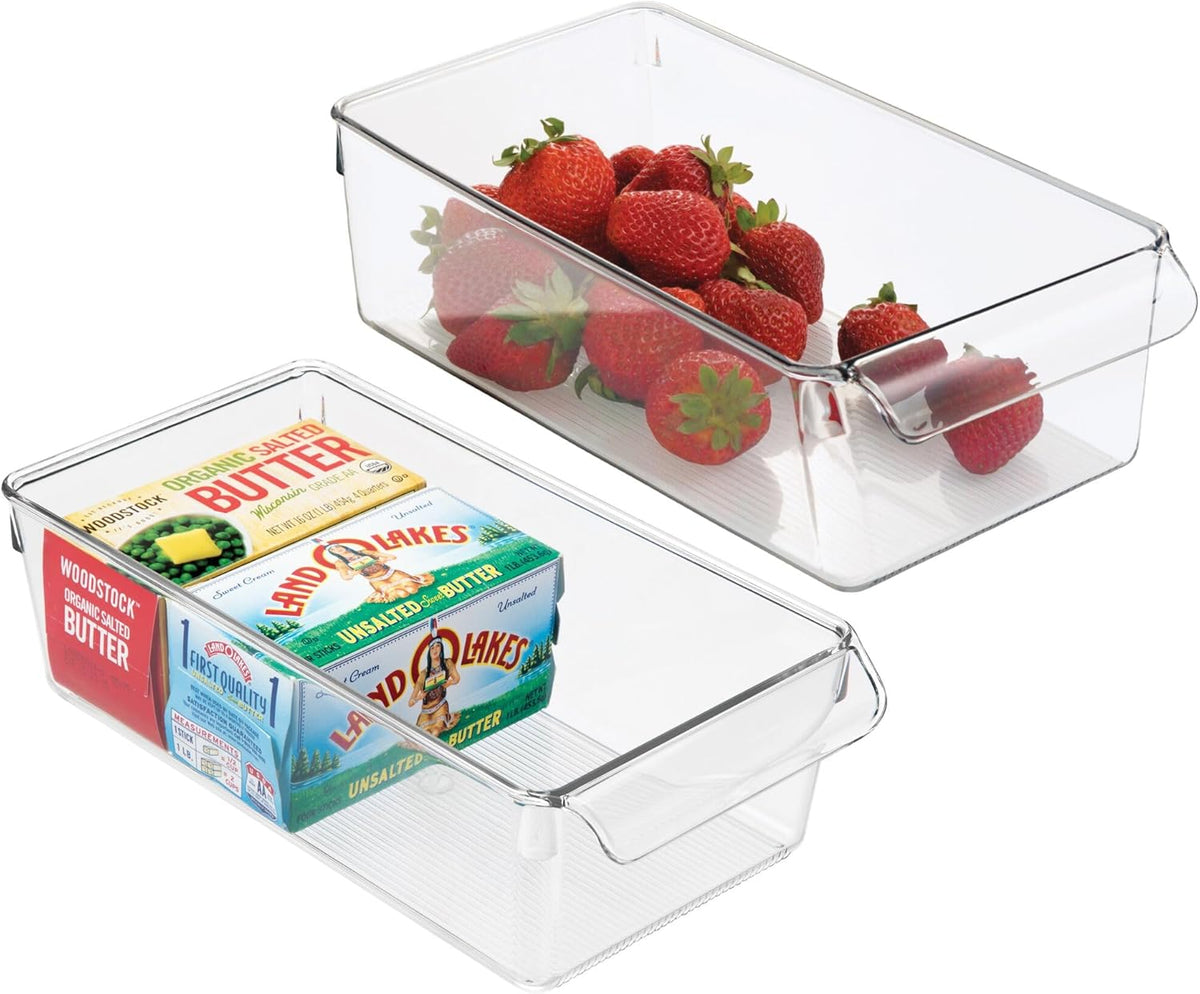 Linus Plastic Fridge and Freezer Storage Organizer Bin with Handle, Clear Container for Food, Drinks, Produce Organization, BPA-Free , 11.5" x 6" x 3.5", Clear | With Handle, BPA-Free, For Food, Drinks, Produce, Freezer Compatible
