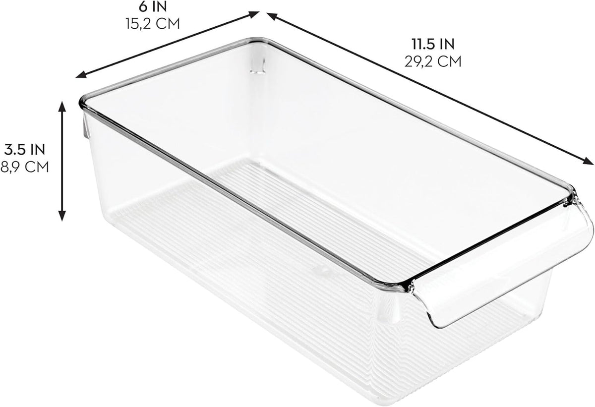 Linus Plastic Fridge and Freezer Storage Organizer Bin with Handle, Clear Container for Food, Drinks, Produce Organization, BPA-Free , 11.5" x 6" x 3.5", Clear | With Handle, BPA-Free, For Food, Drinks, Produce, Freezer Compatible