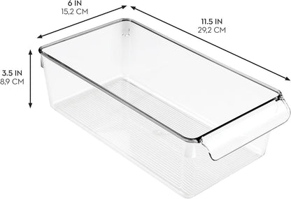 Linus Plastic Fridge and Freezer Storage Organizer Bin with Handle, Clear Container for Food, Drinks, Produce Organization, BPA-Free , 11.5" x 6" x 3.5", Clear | With Handle, BPA-Free, For Food, Drinks, Produce, Freezer Compatible