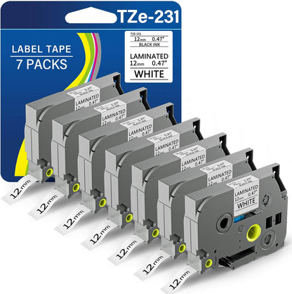 TZE-231 Label Maker Tape 12mm 0.47 Laminated Black on White 1/2" x 8m Replacement for Ptouch TZ TZE TZE231 Label Tape Cassette for PT-D220 PTD220 D220 PT-D210 PTD210 PT-H110 PT-D200 PT-D410