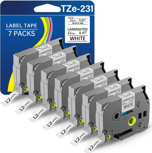 TZE-231 Label Maker Tape 12mm 0.47 Laminated Black on White 1/2" x 8m Replacement for Ptouch TZ TZE TZE231 Label Tape Cassette for PT-D220 PTD220 D220 PT-D210 PTD210 PT-H110 PT-D200 PT-D410