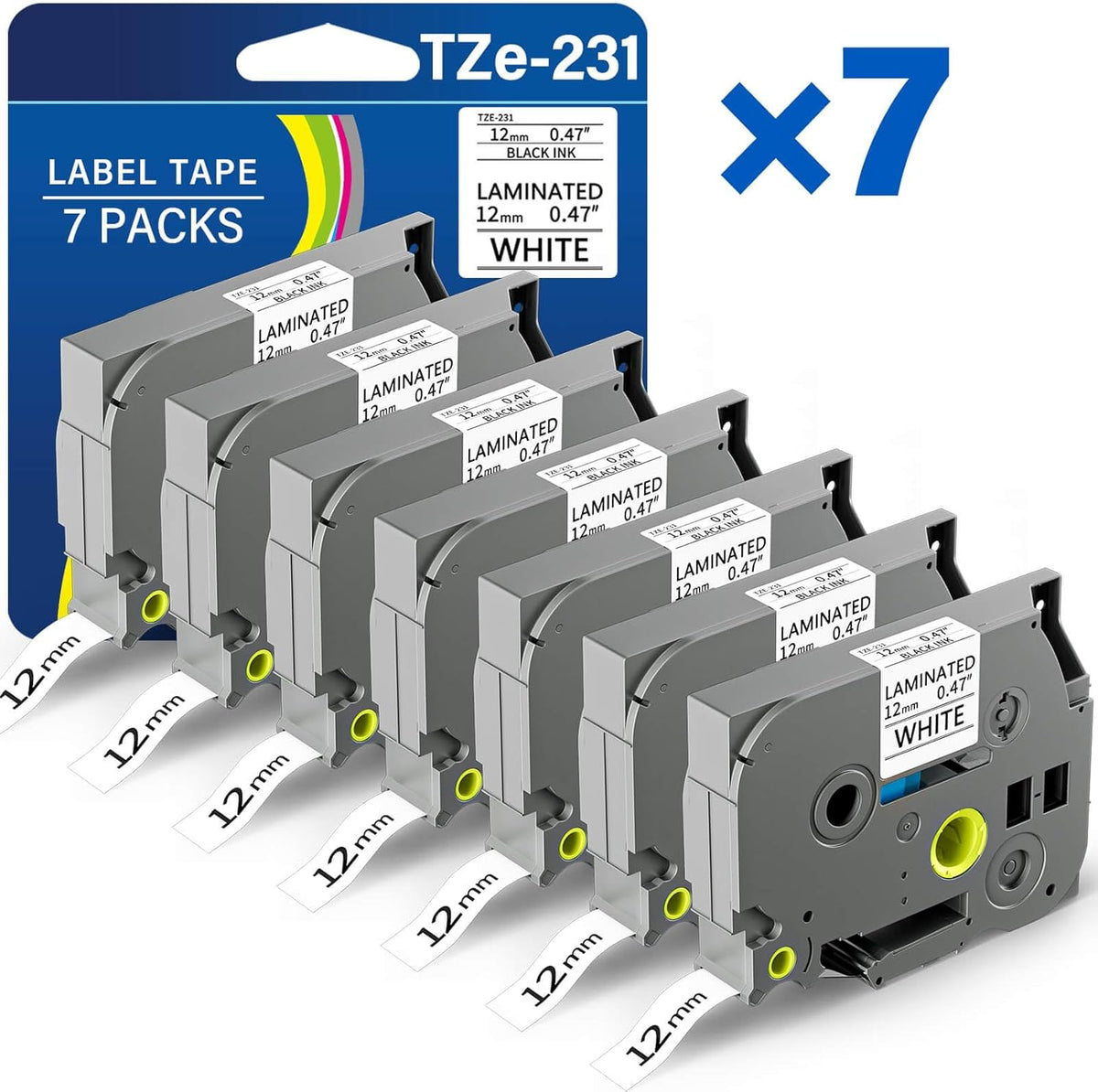 TZE-231 Label Maker Tape 12mm 0.47 Laminated Black on White 1/2" x 8m Replacement for Ptouch TZ TZE TZE231 Label Tape Cassette for PT-D220 PTD220 D220 PT-D210 PTD210 PT-H110 PT-D200 PT-D410
