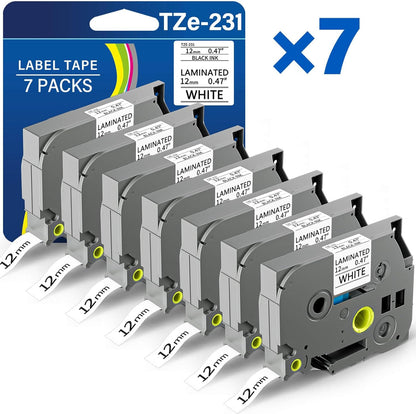 TZE-231 Label Maker Tape 12mm 0.47 Laminated Black on White 1/2" x 8m Replacement for Ptouch TZ TZE TZE231 Label Tape Cassette for PT-D220 PTD220 D220 PT-D210 PTD210 PT-H110 PT-D200 PT-D410