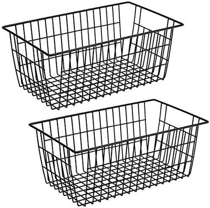 Freezer Baskets Wire Farmhouse Large Organizer Storage Bins Rack for Storage, Office, Bathroom, Pantry Organization with Handles-Set of 2, 15.7"
