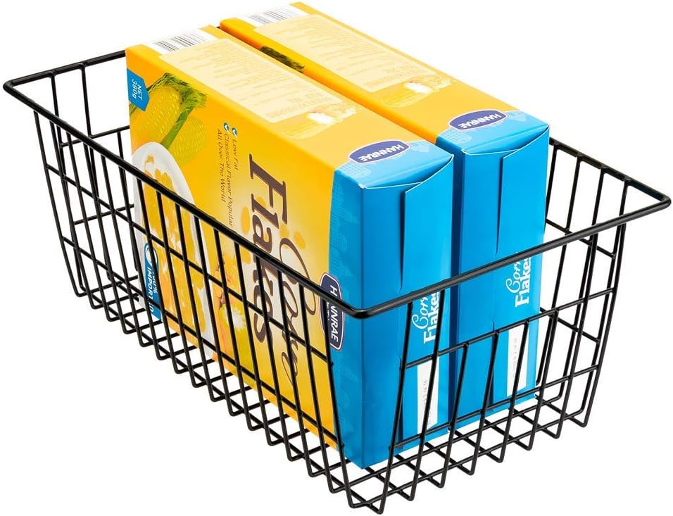 Freezer Baskets Wire Farmhouse Large Organizer Storage Bins Rack for Storage, Office, Bathroom, Pantry Organization with Handles-Set of 2, 15.7"