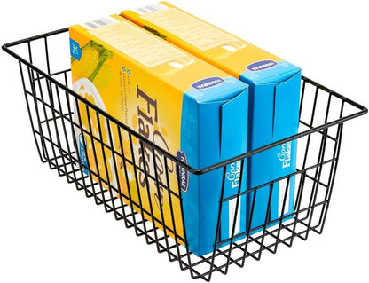 Freezer Baskets Wire Farmhouse Large Organizer Storage Bins Rack for Storage, Office, Bathroom, Pantry Organization with Handles-Set of 2, 15.7"