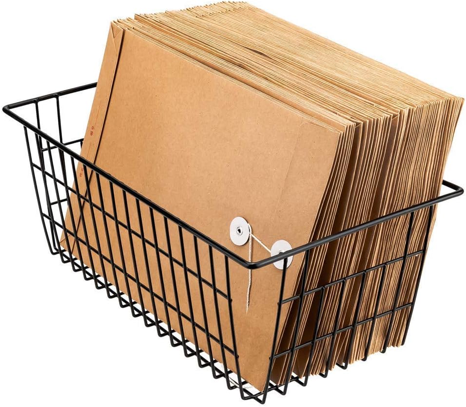 Freezer Baskets Wire Farmhouse Large Organizer Storage Bins Rack for Storage, Office, Bathroom, Pantry Organization with Handles-Set of 2, 15.7"