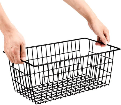 Freezer Baskets Wire Farmhouse Large Organizer Storage Bins Rack for Storage, Office, Bathroom, Pantry Organization with Handles-Set of 2, 15.7"