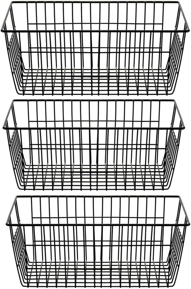 Freezer Baskets Wire Farmhouse Large Organizer Storage Bins Rack for Storage, Office, Bathroom, Pantry Organization with Handles-Set of 2, 15.7"