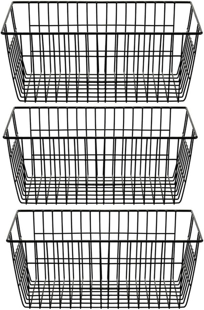 Freezer Baskets Wire Farmhouse Large Organizer Storage Bins Rack for Storage, Office, Bathroom, Pantry Organization with Handles-Set of 2, 15.7"