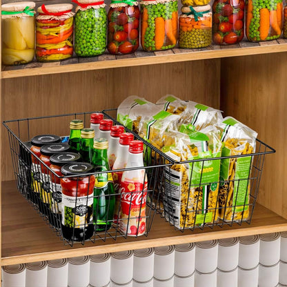 Freezer Baskets Wire Farmhouse Large Organizer Storage Bins Rack for Storage, Office, Bathroom, Pantry Organization with Handles-Set of 2, 15.7"
