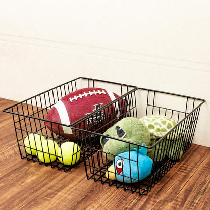 Freezer Baskets Wire Farmhouse Large Organizer Storage Bins Rack for Storage, Office, Bathroom, Pantry Organization with Handles-Set of 2, 15.7"