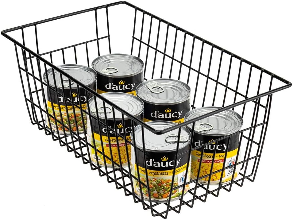 Freezer Baskets Wire Farmhouse Large Organizer Storage Bins Rack for Storage, Office, Bathroom, Pantry Organization with Handles-Set of 2, 15.7"