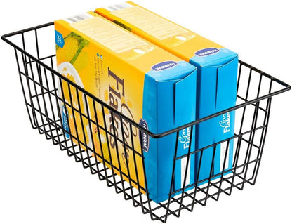 Freezer Baskets Wire Farmhouse Large Organizer Storage Bins Rack for Storage, Office, Bathroom, Pantry Organization with Handles-Set of 2, 15.7"