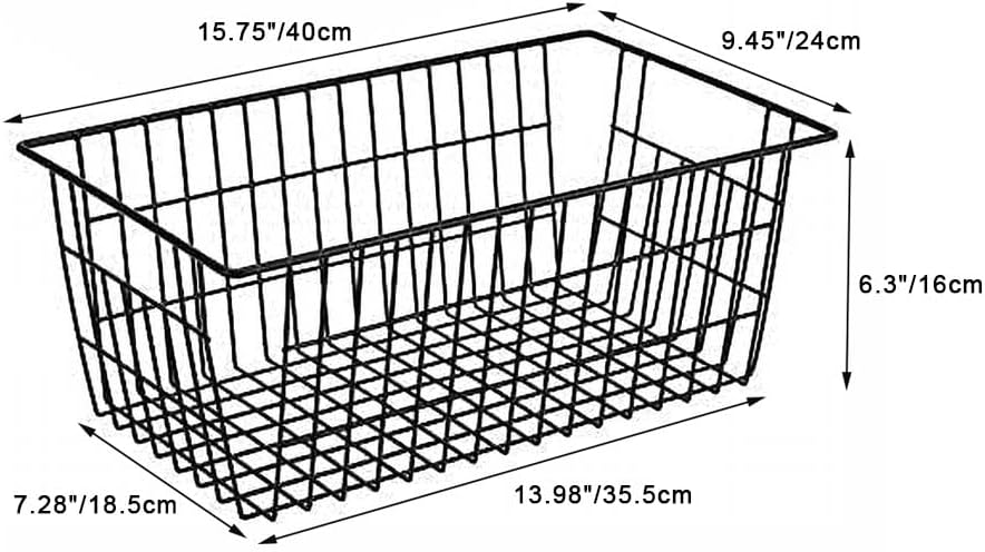 Freezer Baskets Wire Farmhouse Large Organizer Storage Bins Rack for Storage, Office, Bathroom, Pantry Organization with Handles-Set of 2, 15.7"