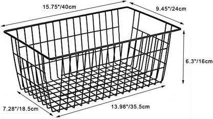 Freezer Baskets Wire Farmhouse Large Organizer Storage Bins Rack for Storage, Office, Bathroom, Pantry Organization with Handles-Set of 2, 15.7"