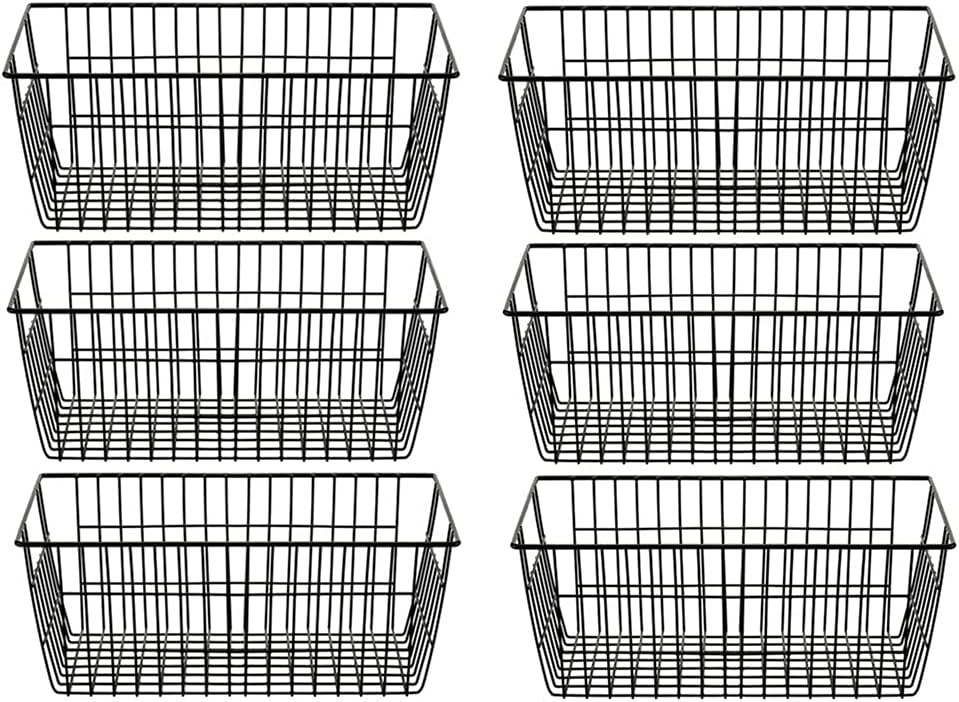 Freezer Baskets Wire Farmhouse Large Organizer Storage Bins Rack for Storage, Office, Bathroom, Pantry Organization with Handles-Set of 2, 15.7"