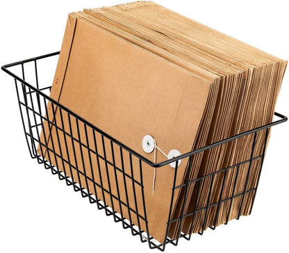Freezer Baskets Wire Farmhouse Large Organizer Storage Bins Rack for Storage, Office, Bathroom, Pantry Organization with Handles-Set of 2, 15.7"