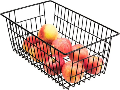 Freezer Baskets Wire Farmhouse Large Organizer Storage Bins Rack for Storage, Office, Bathroom, Pantry Organization with Handles-Set of 2, 15.7"