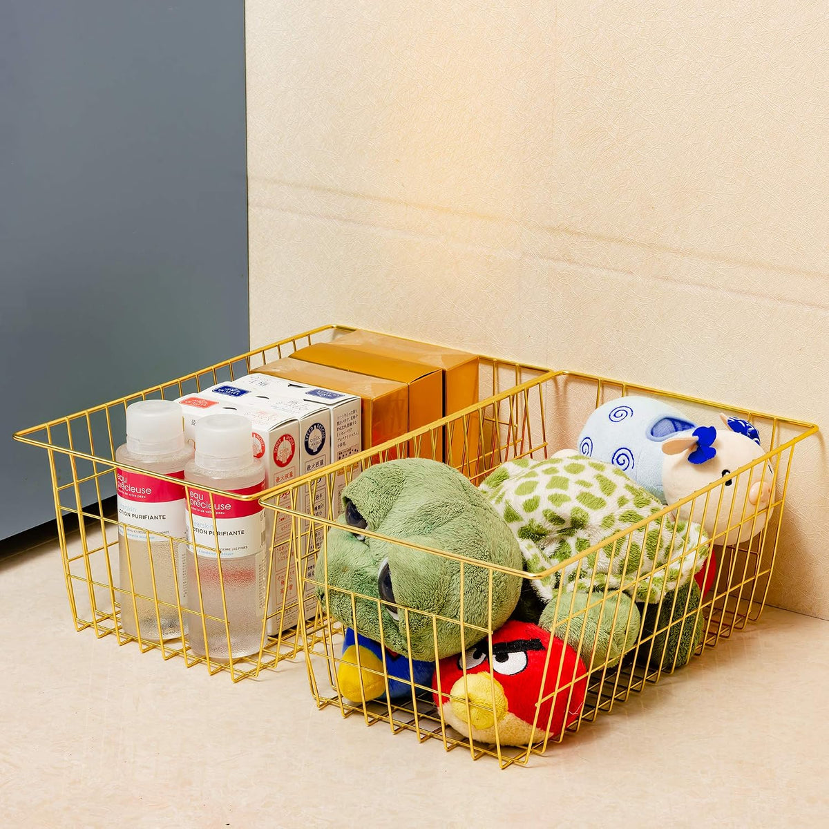 Freezer Baskets Wire Farmhouse Large Organizer Storage Bins Rack for Storage, Office, Bathroom, Pantry Organization with Handles-Set of 2, 15.7"