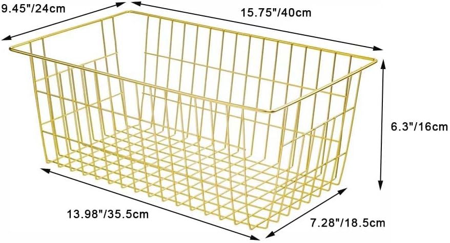 Freezer Baskets Wire Farmhouse Large Organizer Storage Bins Rack for Storage, Office, Bathroom, Pantry Organization with Handles-Set of 2, 15.7"