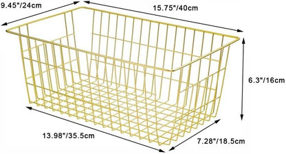Freezer Baskets Wire Farmhouse Large Organizer Storage Bins Rack for Storage, Office, Bathroom, Pantry Organization with Handles-Set of 2, 15.7"