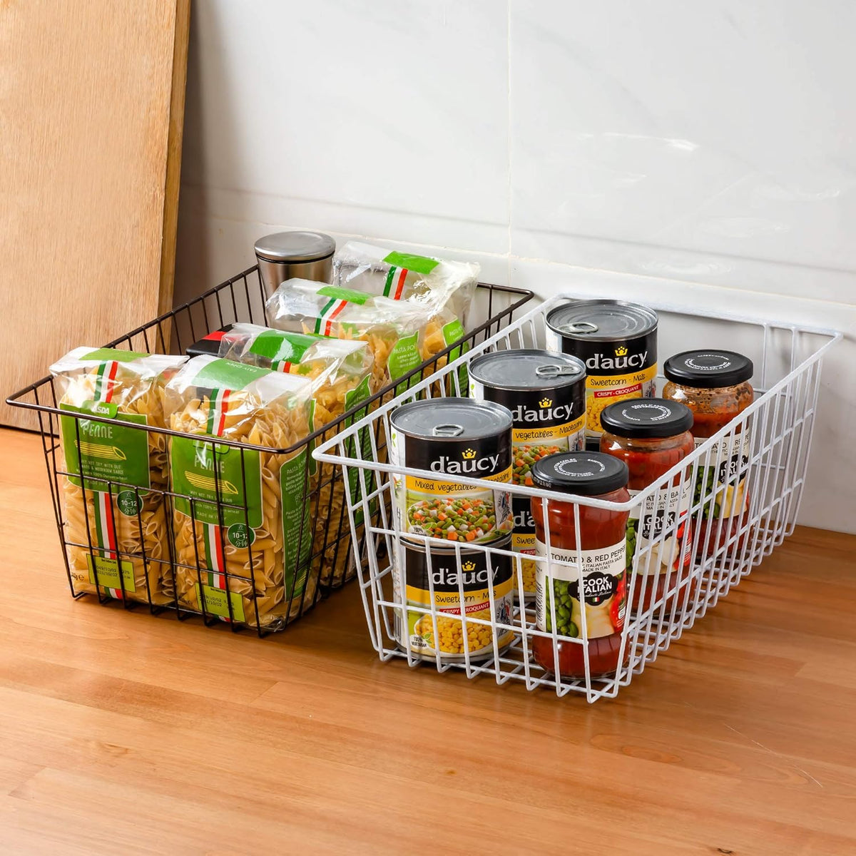 Freezer Baskets Wire Farmhouse Large Organizer Storage Bins Rack for Storage, Office, Bathroom, Pantry Organization with Handles-Set of 2, 15.7"