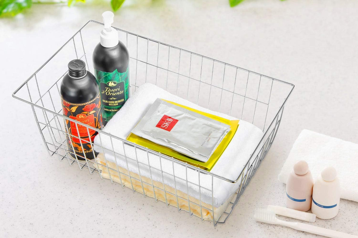 Freezer Baskets Wire Farmhouse Large Organizer Storage Bins Rack for Storage, Office, Bathroom, Pantry Organization with Handles-Set of 2, 15.7"