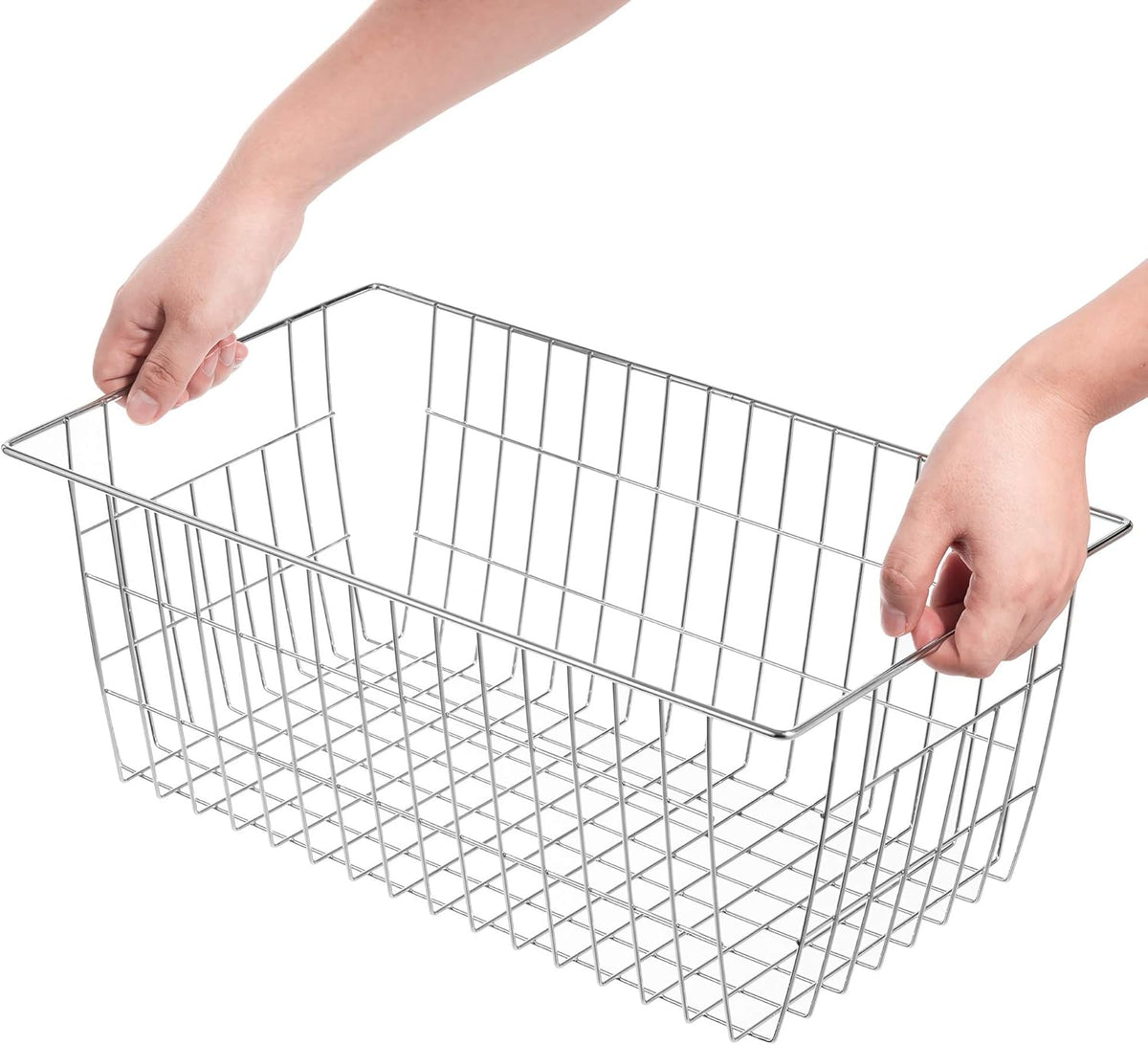 Freezer Baskets Wire Farmhouse Large Organizer Storage Bins Rack for Storage, Office, Bathroom, Pantry Organization with Handles-Set of 2, 15.7"