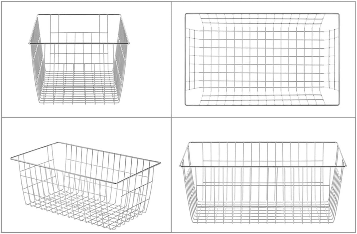 Freezer Baskets Wire Farmhouse Large Organizer Storage Bins Rack for Storage, Office, Bathroom, Pantry Organization with Handles-Set of 2, 15.7"