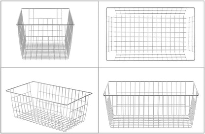 Freezer Baskets Wire Farmhouse Large Organizer Storage Bins Rack for Storage, Office, Bathroom, Pantry Organization with Handles-Set of 2, 15.7"