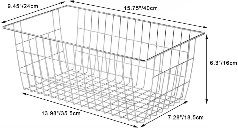 Freezer Baskets Wire Farmhouse Large Organizer Storage Bins Rack for Storage, Office, Bathroom, Pantry Organization with Handles-Set of 2, 15.7"