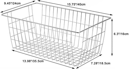 Freezer Baskets Wire Farmhouse Large Organizer Storage Bins Rack for Storage, Office, Bathroom, Pantry Organization with Handles-Set of 2, 15.7"
